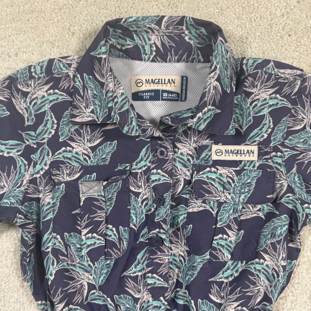 Magellan Outdoors Tropical Fishing Dress XS 6-6X Girls Navy Blue Floral